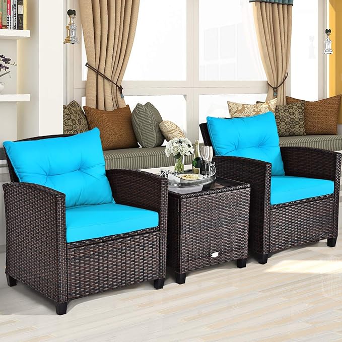 3 PCS Patio Furniture Set, OneSize, Turquoise