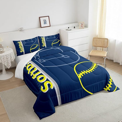 Feelyou Kids Softball Comforter Set Twin Size Sports Game Bedding Set for Boys Girls Teens Bedroom Decor Baseball Comforter Women Men Softball Gaming Duvet Set with 1 Pillow Case