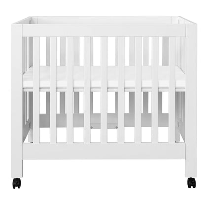 Babyletto Origami Mini Portable Crib Folding with Wheels in White, 2 Adjustable Mattress Positions, Greenguard Gold Certified