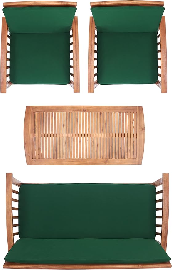 SAFAVIEH Outdoor Collection Rocklin Natural/ Green Cushion 4-Piece Conversation Patio Set