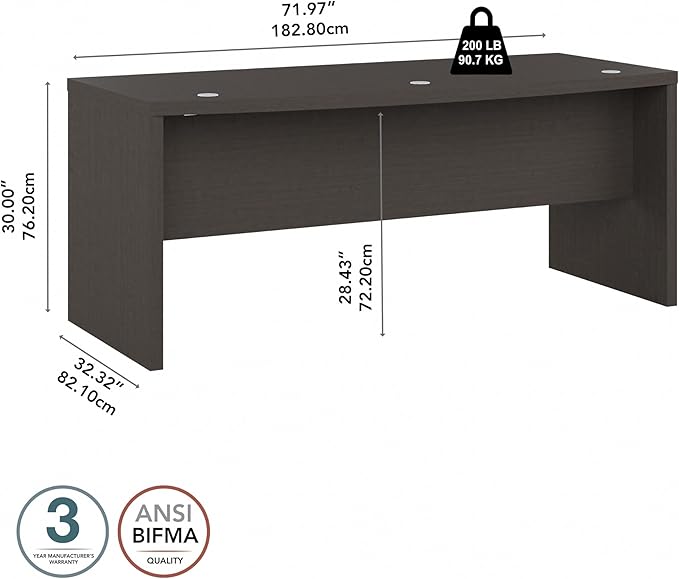 Bush Business Furniture Echo Bow Front Desk, 72W, Charcoal Maple