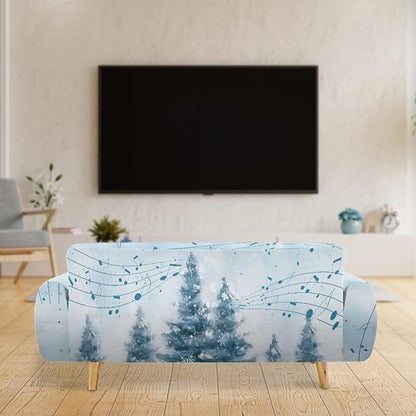 FKELYI Blue Christmas Tree Easy Going Stretch Sofa Slipcover Snow Sofa Couch Cover with Elastic Bottom Stretch Sofa Slipcovers XL
