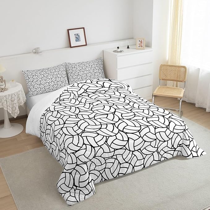 Feelyou King Size Volleyball Bedding Set Boys Girls Sports Game Comforter Set for Kids Women Men Ultra Soft Volleyball Player Comforter Black White Duvet Set Room Decor Quilt Set