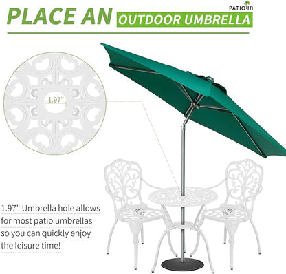 Bistro Table and Chairs Set of 2, Patio Furniture Bistro Set, Cast Aluminum Bistro Set 3 Piece Outdoor with Umbrella Hole for Balcony