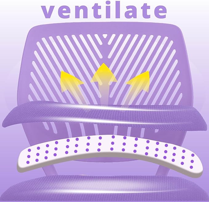 FurnitureR Teens Girls Task Chair 360 Swivel, Low Mid PP Mesh Back Fabric Seat, Height Adjustable, Rolling Castor, W15.7inces x D15.2inces x H29.5-34.2inches (Purple)
