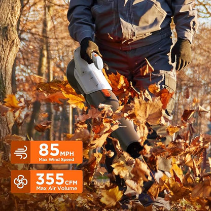 Litheli 20V Cordless Leaf Blower with Battery, 2.0 Ah, 355CFM/85MPH, 2 Speeds - Electric Leaf Blower for Lawn Care, Patio, Dust, Leaves