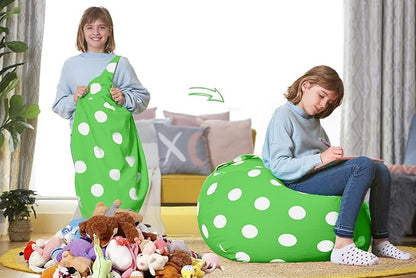 Aubliss Stuffed Animal Bean Bag Storage Chair (Green Dot, Medium (32''))