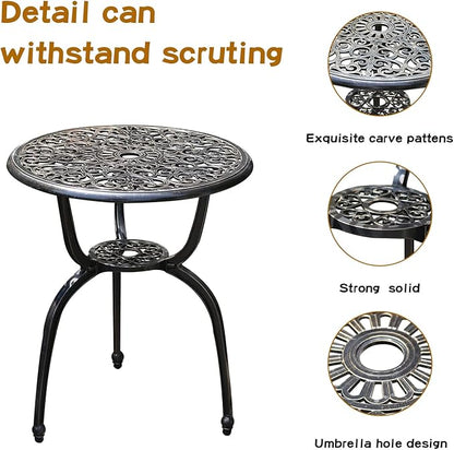 Patio Bistro Set.Rust-Resistant Cast Aluminum Bistro Table Set with Umbrella Hole for Backyard (Crown Copper)