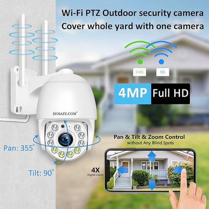 Security Camera Outdoor 2K 4MP, Hosafe WiFi Home Security System Video Surveillance IP Camera, Floodlight Motion Detection, Pan Tilt Auto Tracking, Two Way Audio, Color Night Vision, Waterproof