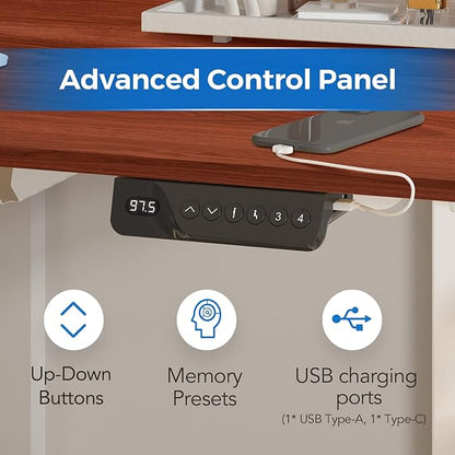 FLEXISPOT Standing Desk Electric Stand Up Desk with 40 x 24 Inches Whole-Piece Desktop Ergonomic Memory Controller Height Adjustable Desk E150(White Frame + 40" Mahogany Desktop)