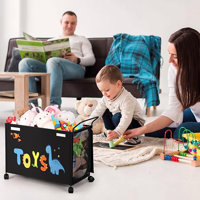 Toy Box Toy Storage - 72L Kids Toy Organizer with Wheels Toy Chest Bins with Lids, Toy Boxes for Girls Boys,Toddlers, Stuffed Animals, Living Room （Black）