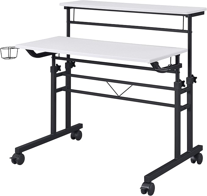 NicBex Laik-DW-00049-DX Desks, 35.25" W x 25" D x 28" H, White+Black