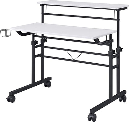 NicBex Laik-DW-00049-DX Desks, 35.25" W x 25" D x 28" H, White+Black