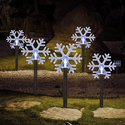 Christmas Snowflake Pathway Lights, 5 Pack Solar Christmas Stake Markers with Cool White Fairy Lights for Outdoor Holiday Walkway Patio Garden Christmas Decorations (5PCS-Cool White-Snow)