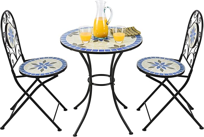 Alpine Corporation Blue and Beige Mosaic Bistro Set, 3-Piece