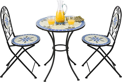 Alpine Corporation Blue and Beige Mosaic Bistro Set, 3-Piece
