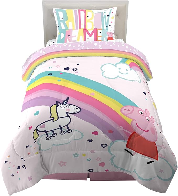 Franco Kids Bedding Super Soft Comforter and Sheet Set, 4 Piece Twin Size, Peppa Pig