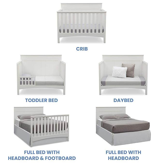 Delta Children Fancy 4-in-1 Crib, Bianca + Serta Perfect Slumber Dual Sided Recycled Fiber Core Crib and Toddler Mattress (Bundle)