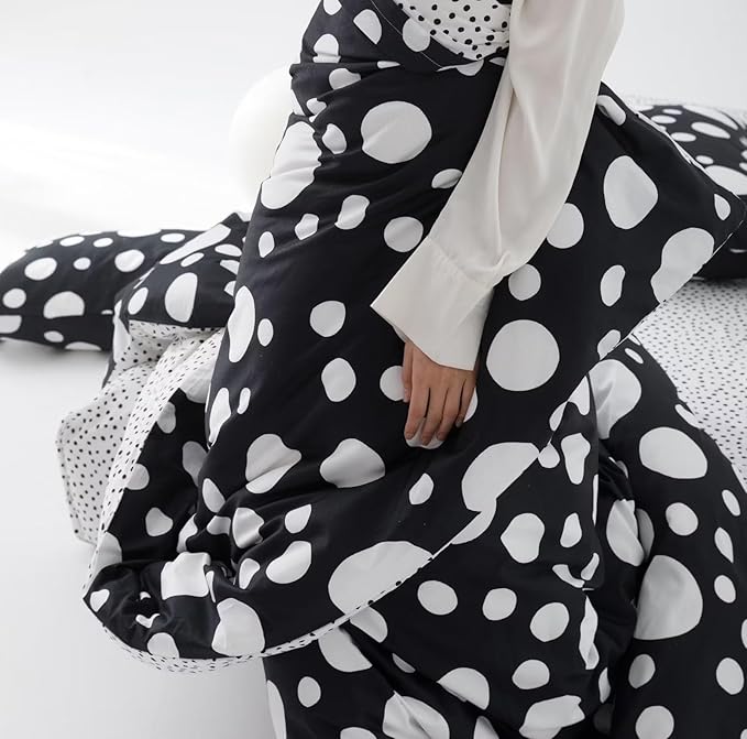 White Polka Dots Comforter Twin Black White Dots Print Reversible Gingham Twin Bedding Comforter Set Boys Girls Black White Bed Sets Soft 3Pcs Twin Comforter Sets