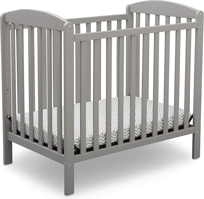 Delta Children Emery Mini Convertible Baby Crib & Twinkle Stars 3-Inch Waterproof Mini Crib Mattress, Grey