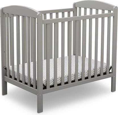 Delta Children Emery Mini Convertible Baby Crib & Twinkle Stars 3-Inch Waterproof Mini Crib Mattress, Grey