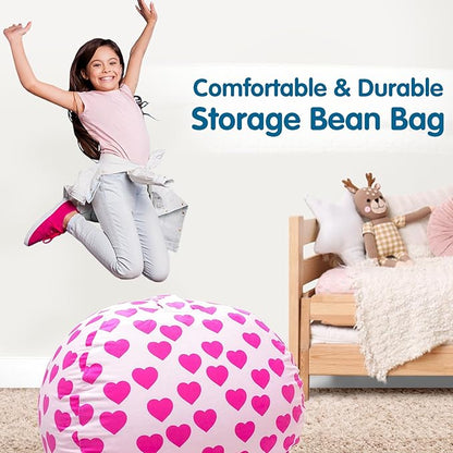 Lukeight Stuffed Animal Storage Bean Bag Chair Cover for Kids, Zipper Beanbag Chair Cover for Organizing Toddler & Kids' Rooms Plush Toys (Heart Velvet, XX-Large)