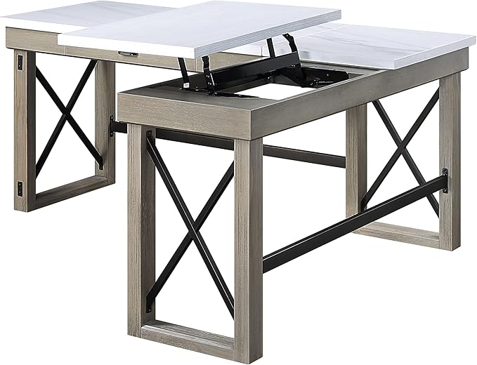 NicBex Laik-DW-00061-DX Desks, 67" W x 55" D x 30" H, White+Oak
