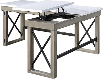 NicBex Laik-DW-00061-DX Desks, 67" W x 55" D x 30" H, White+Oak