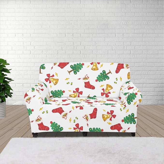 FKELYI Christmas Tree Easy Going Stretch Sofa Slipcover Washable Sofa Couch Cover Comfortable Furniture Protector with Elastic Bottom M