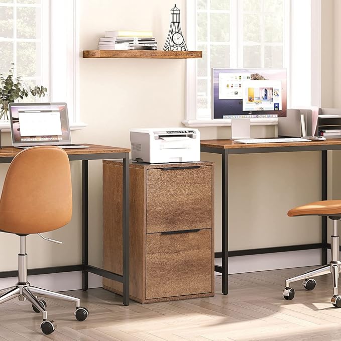 Wooden File Cabinet 2 Drawer,Vertical Storage Filing Cabinet with Hanging Bars for Letter Size,File Storage Cabinet Used for Home Office, Brown Assemble Required