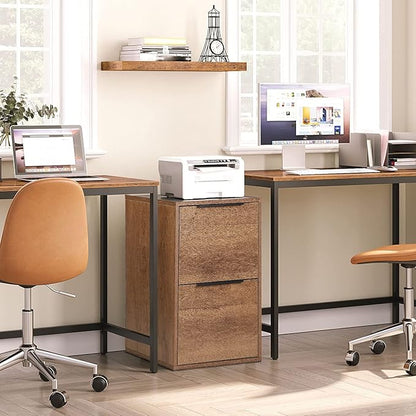 Wooden File Cabinet 2 Drawer,Vertical Storage Filing Cabinet with Hanging Bars for Letter Size,File Storage Cabinet Used for Home Office, Brown Assemble Required