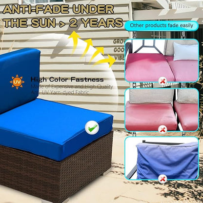 ClawsCover 9Pack Outdoor Seat and Back Cushions Replacement Covers Fit for 5 Pieces 4-Seater Wicker Rattan Patio Conversation Set Sectional Couch Furniture,Royal Blue-Include Cover Only(Small)