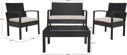 SAFAVIEH Outdoor Collection PAT7507 Conversation Set, Black/Light Grey