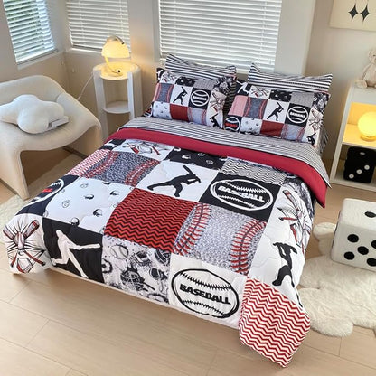 7 Piece Baseball Comforter Set Bed in A Bag Twin Size 3D Softball Sports Bedding Set for Boys Kids Microfiber Comforter All Season (1 Comforter, 1 Flat Sheet, 1 Fitted Sheet, 4 Pillowcase)