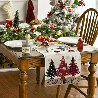 Artoid Mode Red Pine Trees 2PCS Merry Christmas Table Runner, Seasonal Winter Holiday Kitchen Dining Table Decoration for Home Party Decor 13x72 Inch