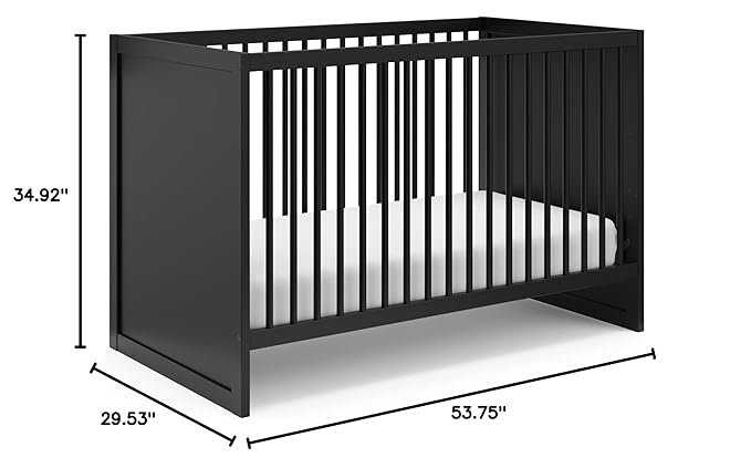 Storkcraft Calabasas 3-in-1 Convertible Crib (Black) – GREENGUARD Gold Certified, Fits Standard Crib Mattress, Converts to Toddler Bed, Modern Style, Easy 30-Minute Assembly