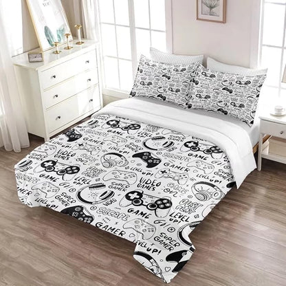 Gaming Comforter for Boys Teens,Game Bedding Sets Twin,Kids Gamer Comforter Set,Video Game Bedroom Decor,Gamepad Controller Duvet Insert All Season 3 Piece 1 Comforter and 2 Pillowcases