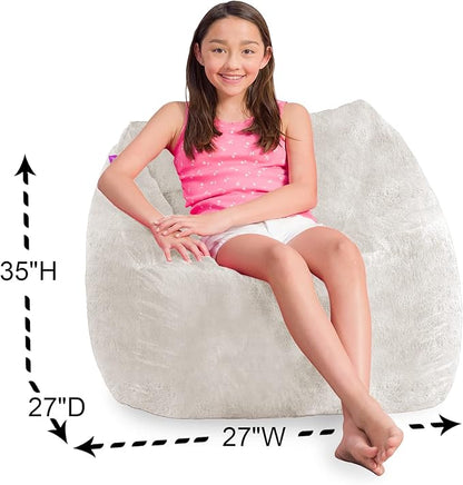Posh Creations Structured Comfy Bean Bag Chair for Gaming, Reading, and Watching TV, Coronado Chair, Rabbit Fur - Cream, Faux Rabbit Fur - Cream