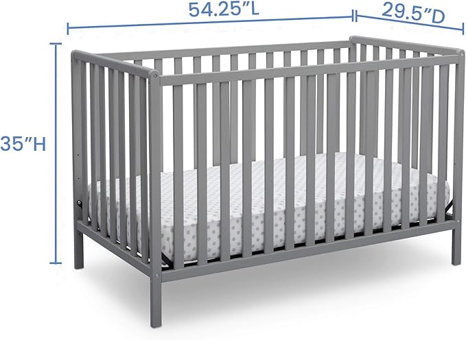 Delta Children Heartland 4-in-1 Convertible Crib - Greenguard Gold Certified, Grey