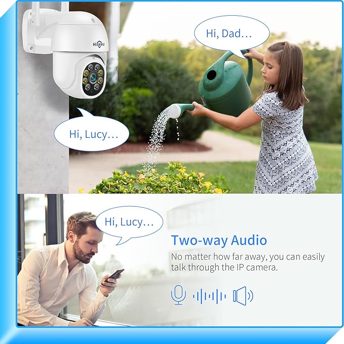 Hiseeu 2K 3MP PTZ Security Camera Outdoor,WiFi Camera, Auto Tracking&Light Alarm Floodlight & Color Night Vision,Two-Way Audio, Plug-in Cable,Compatible Wireless Camera System