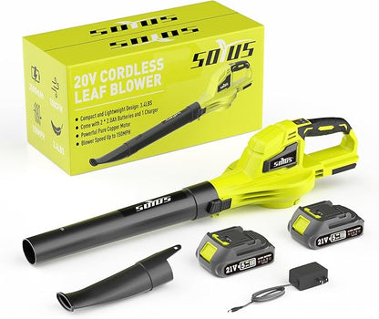 SOYUS Leaf Blower, 20V Leaf Blower Cordless with 2x2.0Ah Battery and Charger, 150 MPH Electric Leaf Blower with Two-Speed Mode, Blowers for Lawn Care, Debris Dust Cleaning(Green)