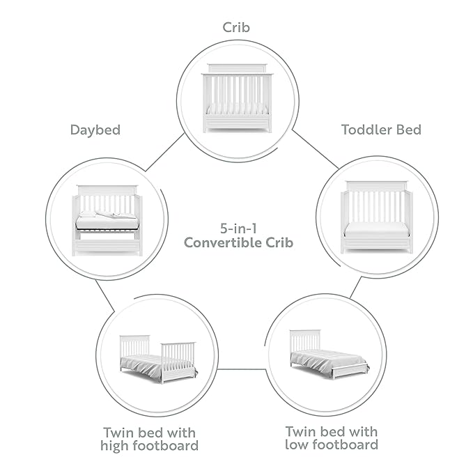 Storkcraft Petal 4-in-1 Convertible Mini Crib (White) – GREENGUARD Gold Certified, Converts to Daybed and Twin-Size Bed, Includes Bonus 2.75-inch Mini Crib Mattress, Mini Crib with Mattress Included