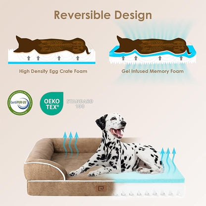 EHEYCIGA Orthopedic XL Dog Beds, Waterproof Memory Foam Dog Bed for Extra Large Dogs, Non-Slip Bottom and Egg-Crate Foam Big Dog Couch Bed with Washable Removable Cover, Camel