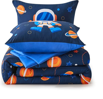 Space Navy Twin XL Comforter Sets for Boys Girls Kids Teen 5 Pieces Bed in a Bag Galaxy Astronaut Comforter with Sheet Sets Dorm Bedding Set