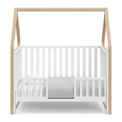 Storkcraft Orchard 5-in-1 Convertible Crib (White with Driftwood) – GREENGUARD Gold Certified, Canopy Style Baby Crib, Converts from Crib to Toddler Bed, Daybed and Full-Size Bed