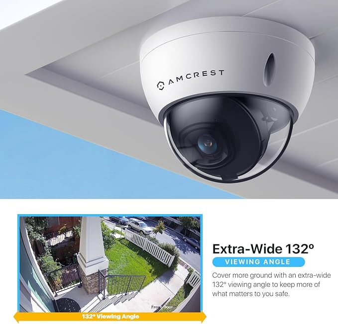 Amcrest 5MP POE Camera, Outdoor Vandal Dome Security POE IP Camera, 5-Megapixel, 98ft NightVision, 2.8mm Lens, IP67, IK10 Resistance, MicroSD 256GB (Sold Separately), Cloud, NVR (IP5M-D1188EW-AI-V3)