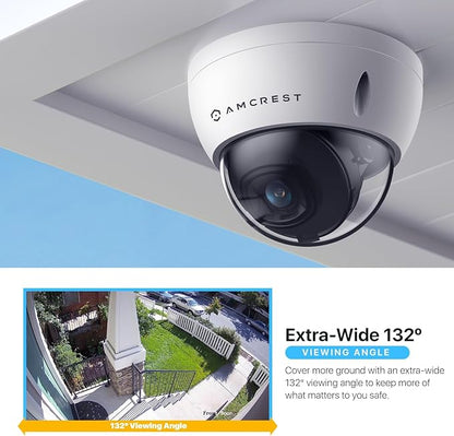 Amcrest 5MP POE Camera, Outdoor Vandal Dome Security POE IP Camera, 5-Megapixel, 98ft NightVision, 2.8mm Lens, IP67, IK10 Resistance, MicroSD 256GB (Sold Separately), Cloud, NVR (IP5M-D1188EW-AI-V3)