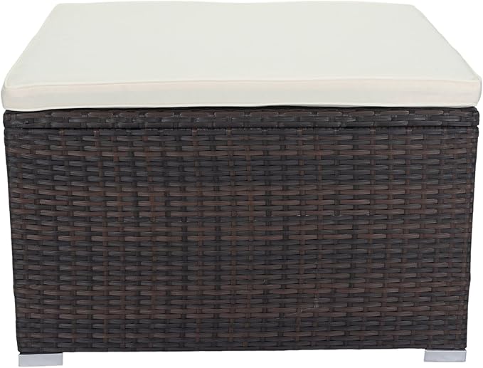 11 Pieces Outdoor Furniture Sofa, 10 Seater Patio Sectional Set with 3 Storage Box Under Seat Brown Wicker + White Cushion for Garden, Balcony, Poolside, Backyard, Zk-Beige