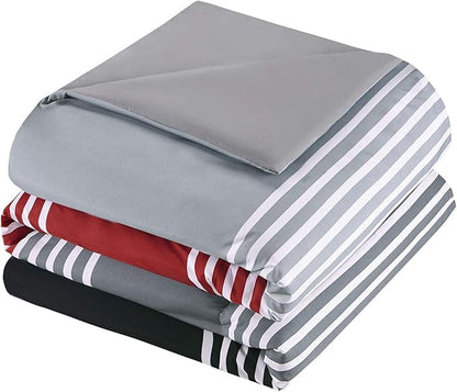 Comfort Spaces Twin Comforter Sets with Sheets - Bed in a Bag 6 Pieces Teen Bedding Sets Twin, Red and Grey Stripes Bedding Twin, College Twin Bed Set with 2 Side Pockets Bedroom Organizer