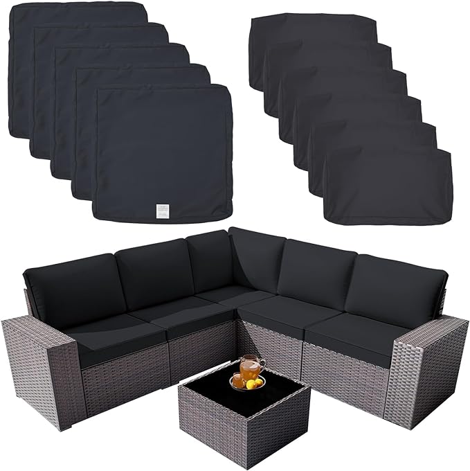 ClawsCover 11Pack Outdoor Seat and Back Cushions Replacement Covers Fit for 5-Seater 6Pieces Wicker Rattan Patio Furniture Conversation Set Sectional Couch Chairs,Dark Gray-Included Cover Only